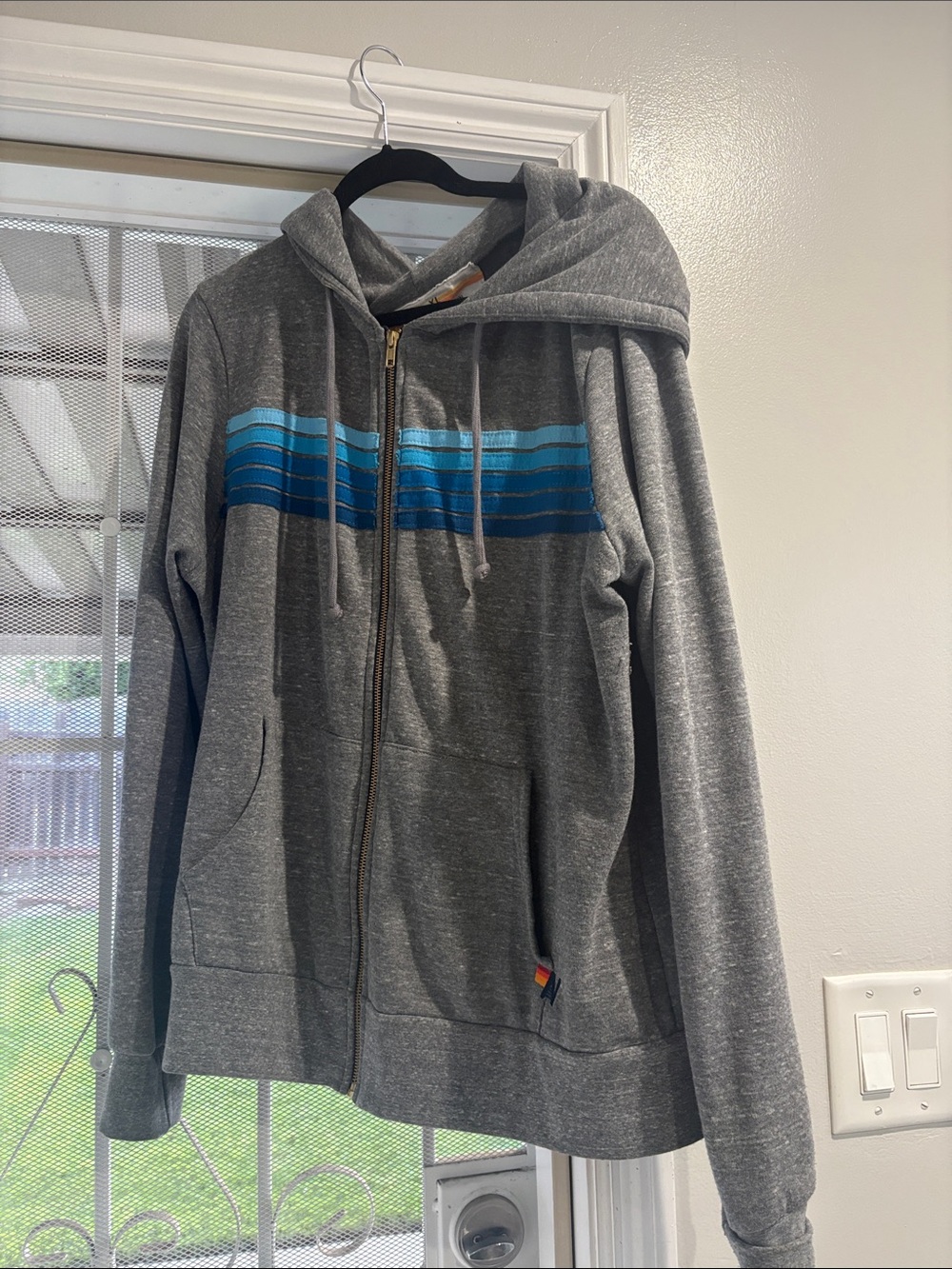 Women aviator nation size xl Gray Zip Hoodie with Blue Stripe